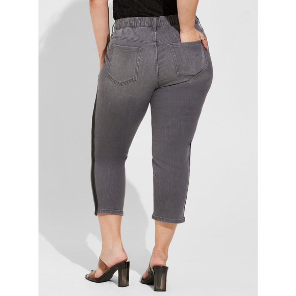 Torrid | Faded Gray Black Stripe Super Soft Pull-On Straight Cropped Jeans - Picture 2 of 9